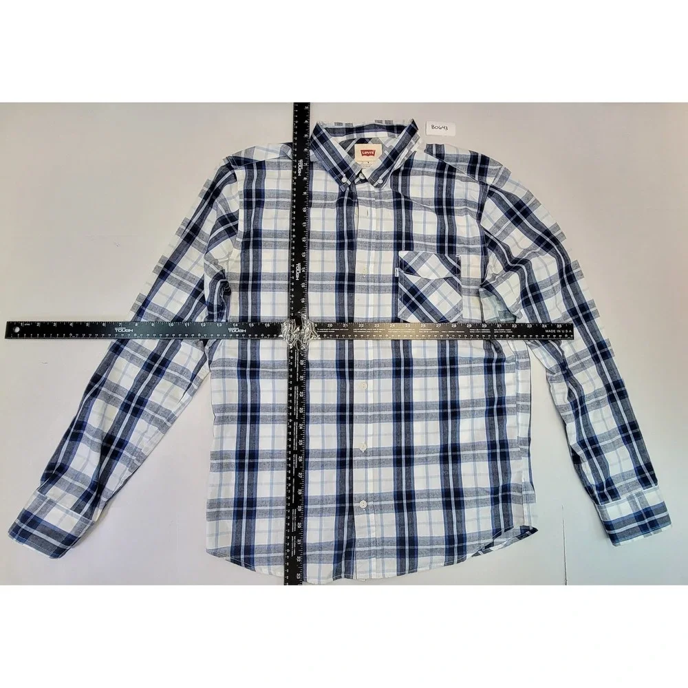 Levi's Mens‎ Classic Plaid Long Sleeve Button Down Shirt Blue White M